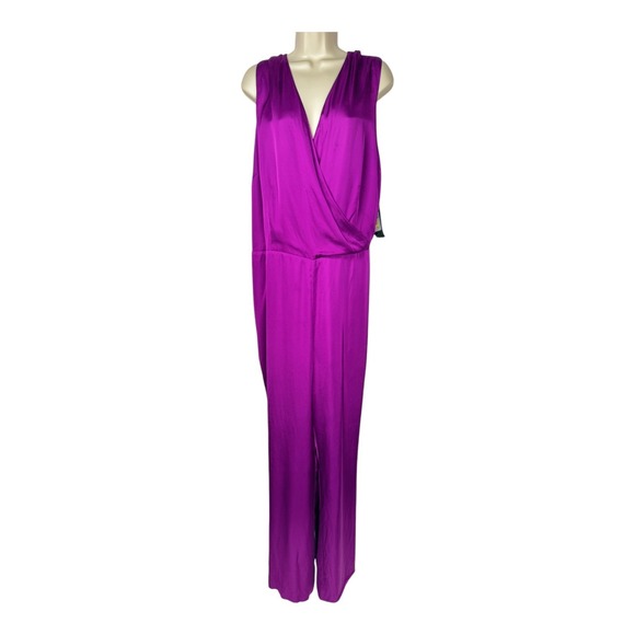 Lauren Ralph Lauren Jumpsuit Sz 18W  Wrap Front Wide Leg Purple Satin Party - Picture 1 of 14